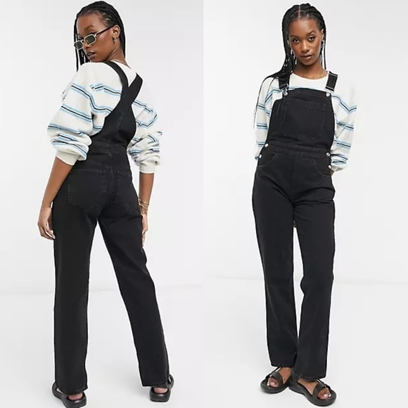 ASOS DESIGN Denim '90's' Straight Leg Washed Black Jumpsuit Overalls Size 4 - Picture 1 of 10
